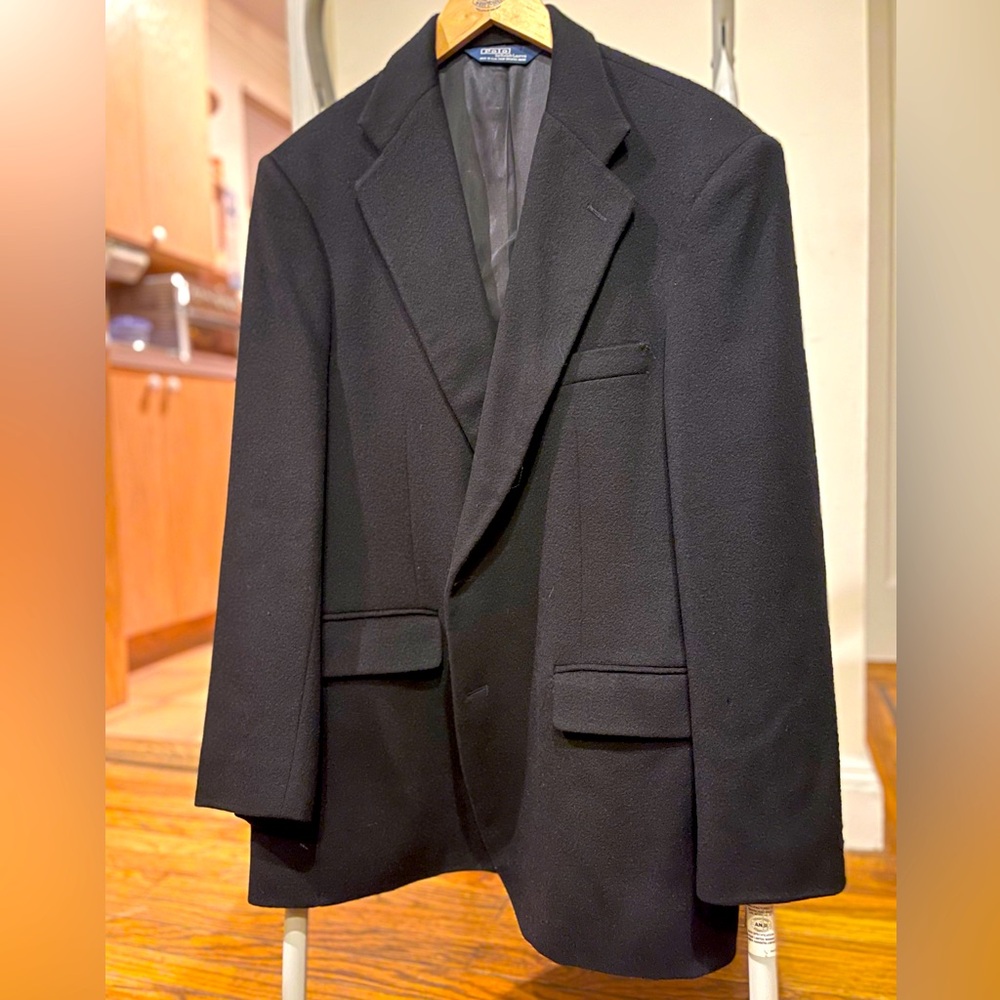 Polo Ralph Lauren Men’s Black sport jacket-Camel Hair-2 Horn buttons Made in USA